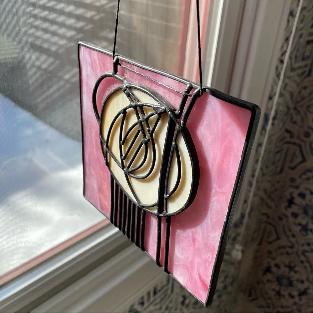 Vintage MMA & GSA Mackintosh rose art glass suncatcher Scottish artist - Picture 2 of 12